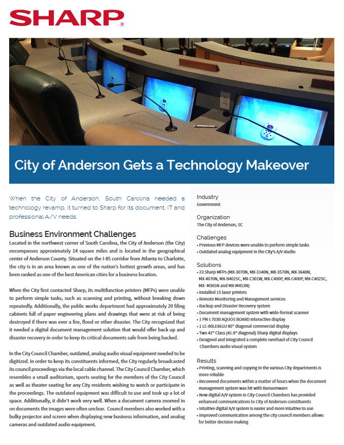 Sharp, City Of Anderson, Case Study, Lasalle Business Machines
