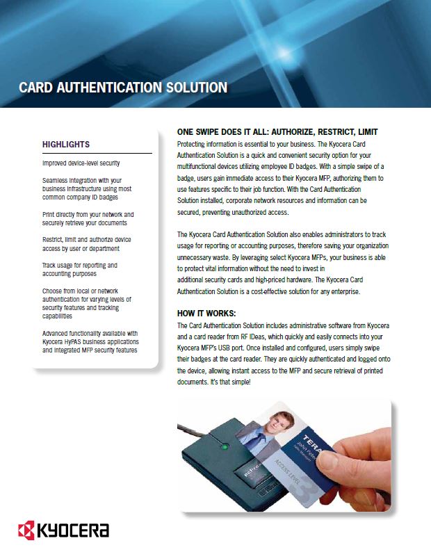 Kyocera, Software, Cost Control, Security Card Authentication, Lasalle Business Machines