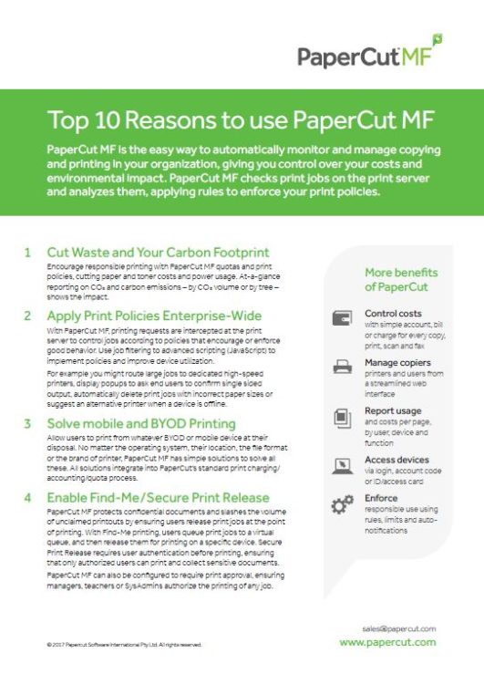 Top 10 Reasons, Papercut Mf, Lasalle Business Machines
