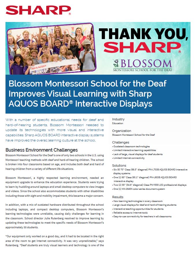 Sharp, Case Study, Blossom Montessori School For The Deaf, Aquos Board, Lasalle Business Machines