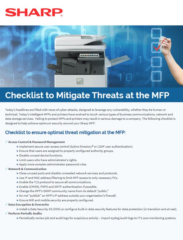 Mfp Security Checklist, Sharp, Lasalle Business Machines